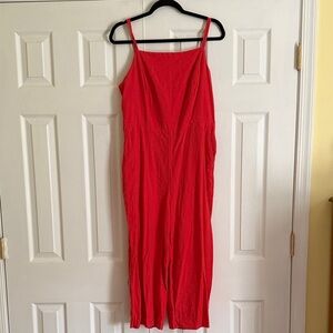 Classic Reddish Orange Strapless Jumpsuit Dress with Thin Straps size large